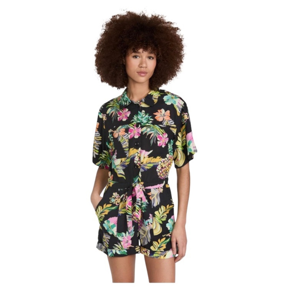Le Superbe Fruit Salad Tropical Shorts Romper Jumpsuit Womens 4 Black Vibrant